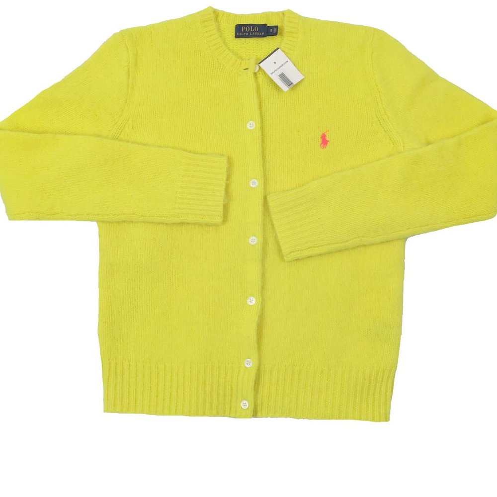 NEW Polo Ralph Lauren Fuzzy Wool Cardigan Sweater! Bright Yellow  Heavier Weight